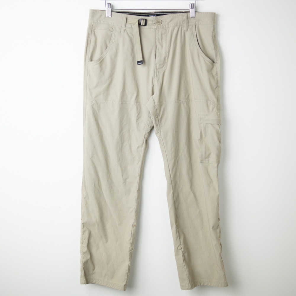 prAna Stretch Zion Relaxed Fit Pants Men's 34x30 Tan Khaki Hiking Cargo Roll Up